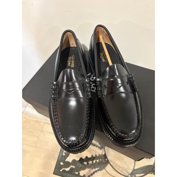 NWT G.H.Bass Larson Lug Weejuns Leather Lug Sole Penny Loafers Black Mens US 7